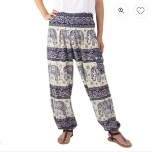 100% Cotton Thailand Navy and White Elephant Print Harem Pants Small Boho